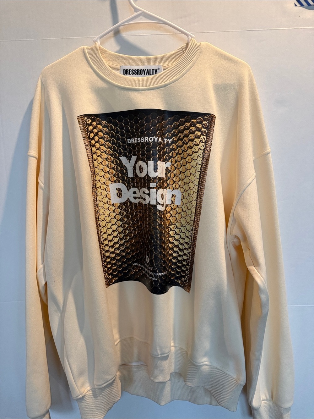 Royalty For Me Cream Crewneck Sweatshirt with Metallic Graphic